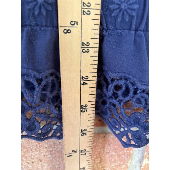 Anne Fontaine Evita Navy Blue Cotton Lace 3/4 Sleeve Blouse Embroidered Design - Picture 10 of 11